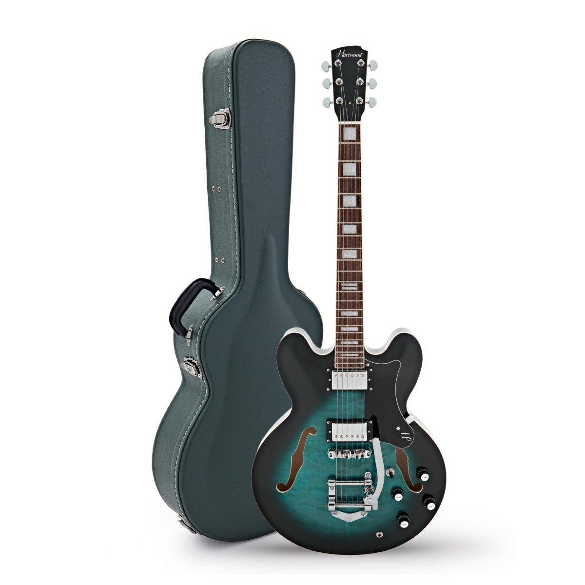 Click to view product details and reviews for Hartwood Revival Legend Tr Semi Acoustic Guitar Hard Case Tealburst.