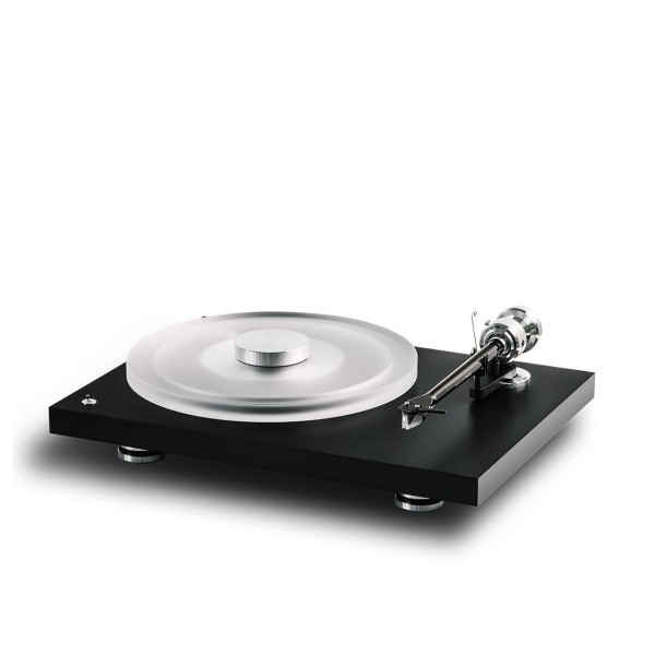 Pro Ject Debut Reference 10 Turntable, Black Satin angle no lid 
