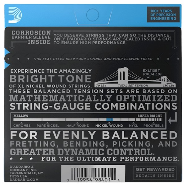 DAddario EXL110BT Nickel Wound, Balanced Tension Regular Light, 10-46 - back