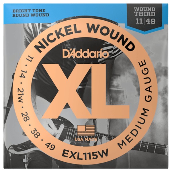 D'Addario EXL115W Nickel Wound, Medium Rock, Wound 3rd, 11-49