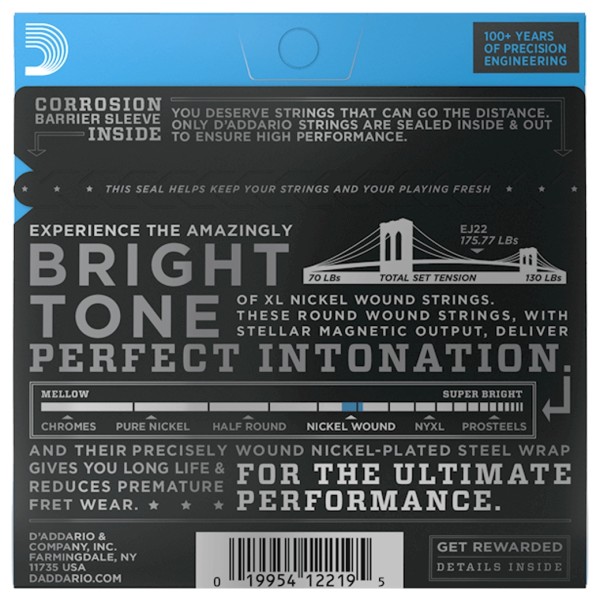 D'Addario EJ22 Electric Guitar Strings, Jazz Light 13-56 - back