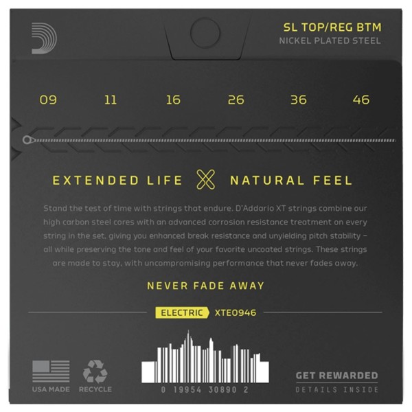 D'Addario XTE0946 XT NPS Electric Guitar Strings, 9-46 - back