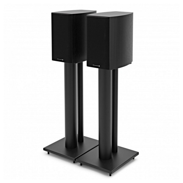 Wharfedale Diamond 9.1 Speakers with Stands, Black - Angled with grille attached
