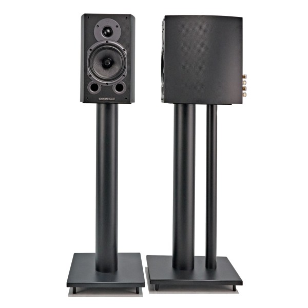 Wharfedale Diamond 9.1 Speakers with Stands, Carbon - Angled, front and side view