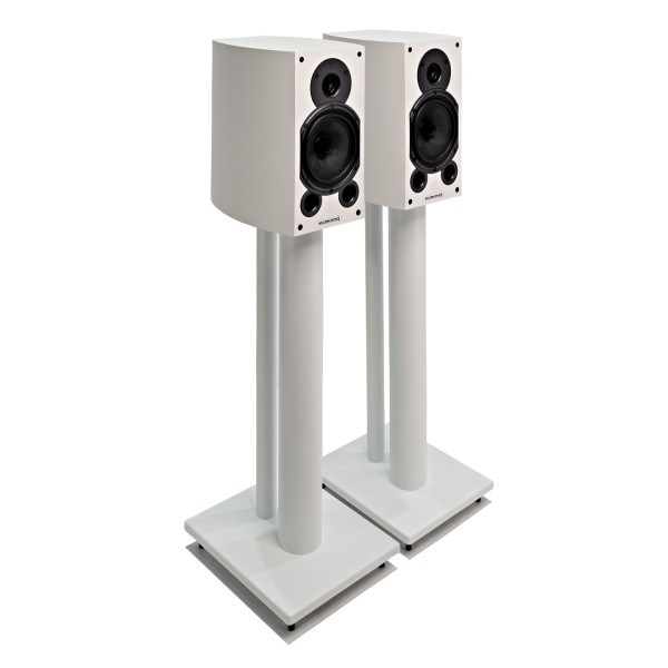 Wharfedale Diamond 9.1 Speakers with Stands, White - Front view, angled