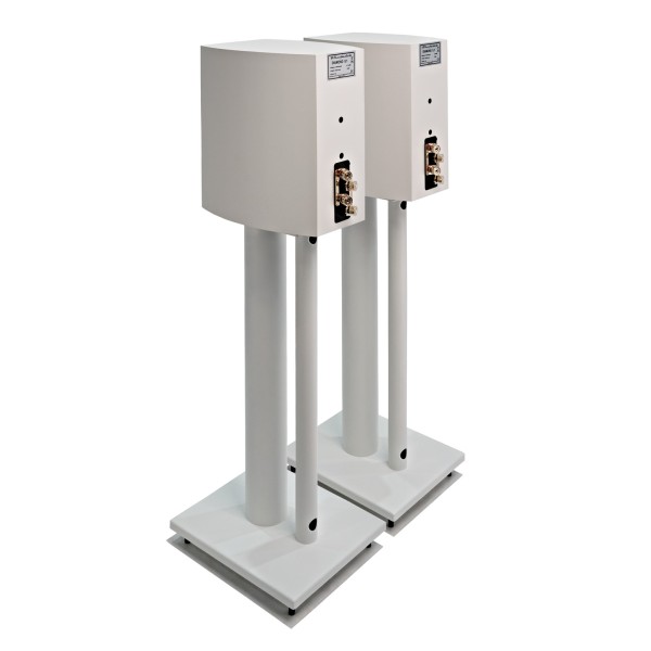 Wharfedale Diamond 9.1 Speakers with Stands, White - Rear view, angled
