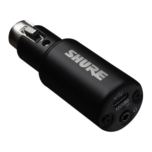 Shure MVX2U Gen 2 XLR to USB-C Audio Interface with DSP and Headphone Output - Angle