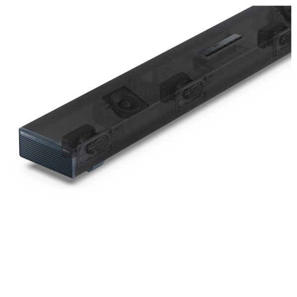 Sharp Q Range Soundbar 3.1.2 Channel Soundbar with Wireless Subwoofer, Black - bar angle left xray 