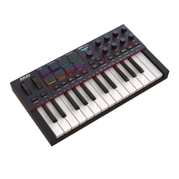 Akai Professional MPK Mini MK4 Compact MIDI Keyboard & Pad Controller, Black - Angled