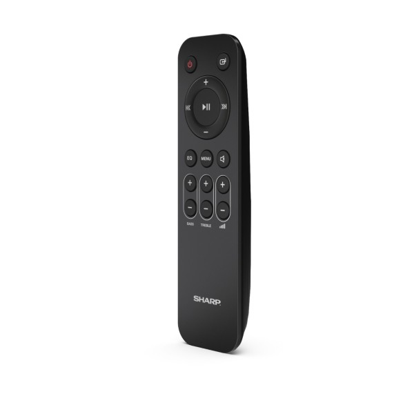 Sharp Q Range Soundbar 5.1.2 Channel Soundbar with Wireless Subwoofer, Black - remote 