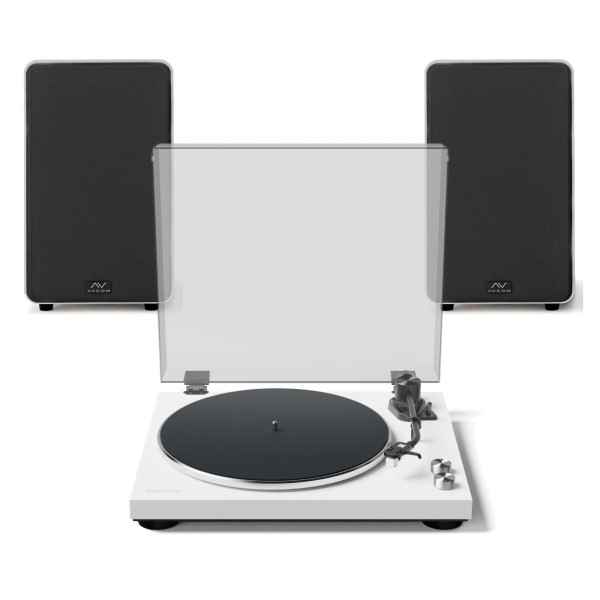 Kanto OBI3 Turntable with AVCOM Active Speakers, Matte White - Bundle