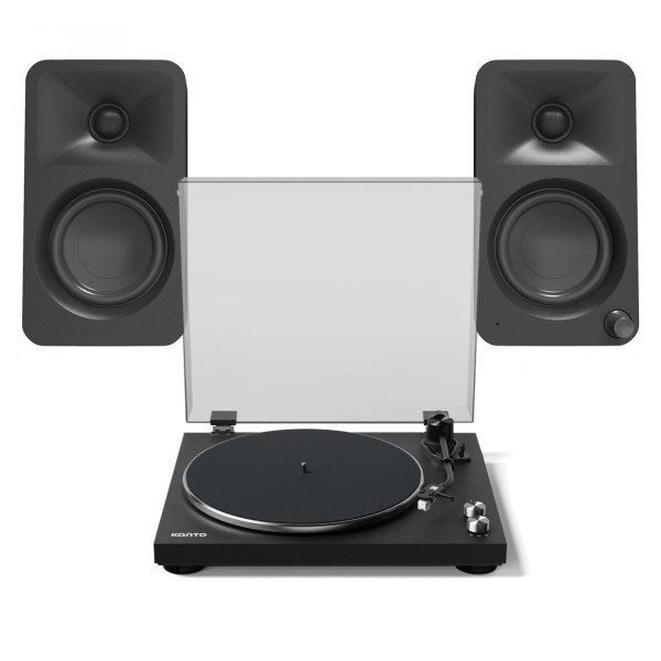 Kanto OBI3 Turntable with Kanto Ora Speakers, Matte Black - Bundle