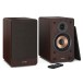 SHARP CP-SS30 Bookshelf Speakers (Pair), Brown - Front, angled with remote control