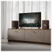 SHARP CP-SS30 Bookshelf Speakers (Pair), Brown - Lifestyle image, stereo TV setup