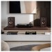 SHARP CP-SS30 Bookshelf Speakers (Pair), Brown - Lifestyle image, stereo turntable setup
