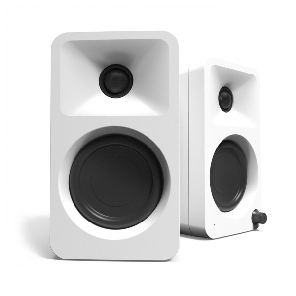 Kanto Ora Powered Reference Desktop Speakers with Bluetooth, Matte White - Angled Front