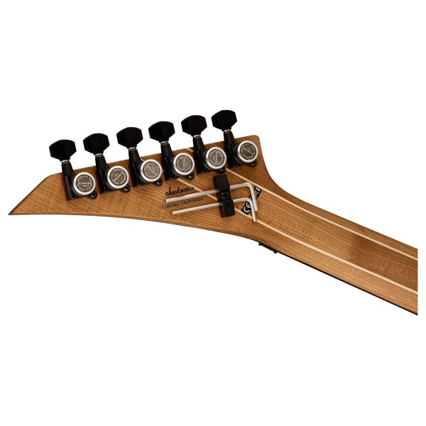 Jackson American Series Virtuoso, Streaked Ebony Fingerboard, Rocket Red - back of headstock