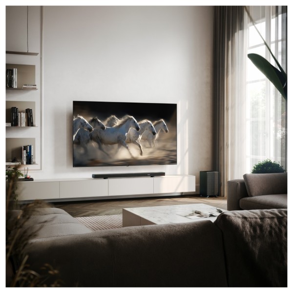 Sharp Q Range Soundbar 5.1.2 Channel Soundbar with Wireless Subwoofer, Silver- lifestyle balck 