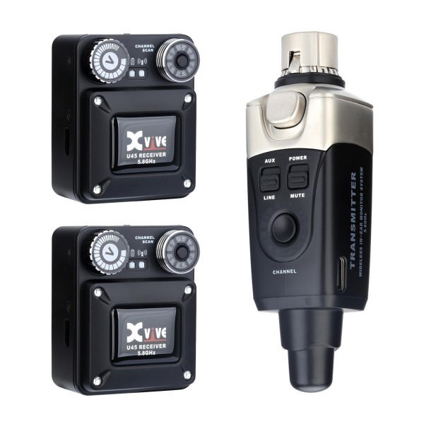 Xvive U45R2 5.8GHz Wireless In-Ear Monitor System with 2 Receivers, Black