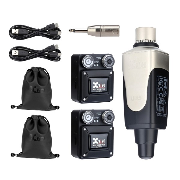 Xvive U45R2 5.8GHz Wireless In-Ear Monitor System With 2 Receivers Black Full Kit