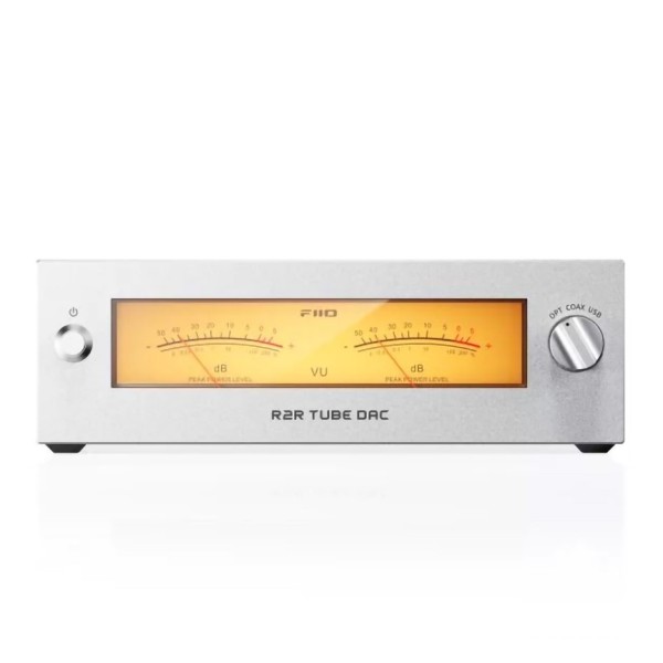 FiiO WARMER Desktop R2R Tube Buffer and DAC, Silver  -front 