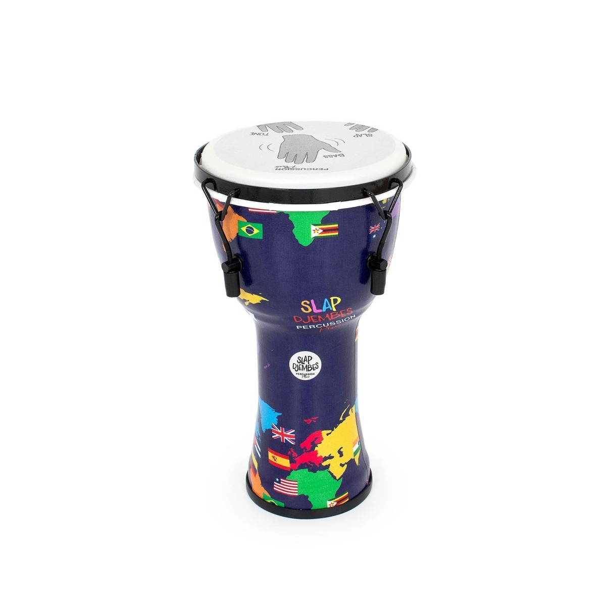 Percussion Plus Slap Djembe Mechanically Tuned 8 inch Head World Map