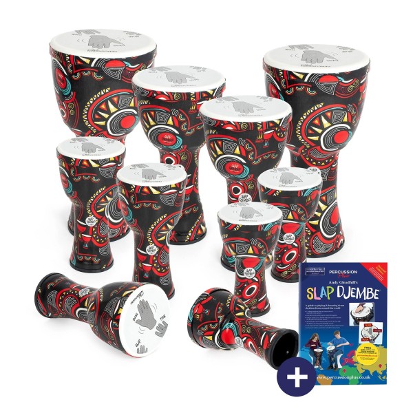 Percussion Plus Slap Djembe Pack, Pre-Tuned, 10 Pack, Mixed Sizes, Carnival