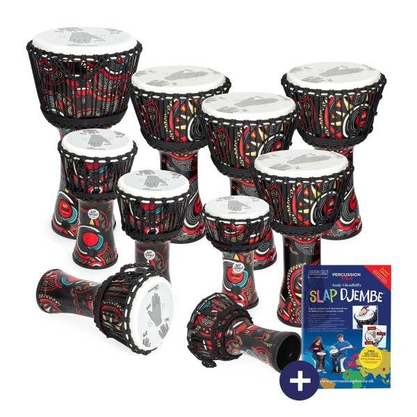 Percussion Plus Slap Djembe Pack, Rope Tuned, 10 Pack, Mixed Sizes, Carnival