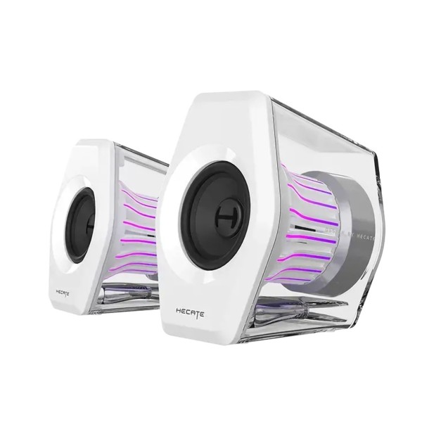 Edifier G2000 PRO 2.0 Bluetooth Gaming Speakers With RGB Lighting, White - face out 