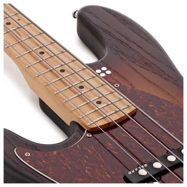 Sandberg TT Greenline 4-String Left Handed Bass, Matt 3-Tone Sunburst - upper frets