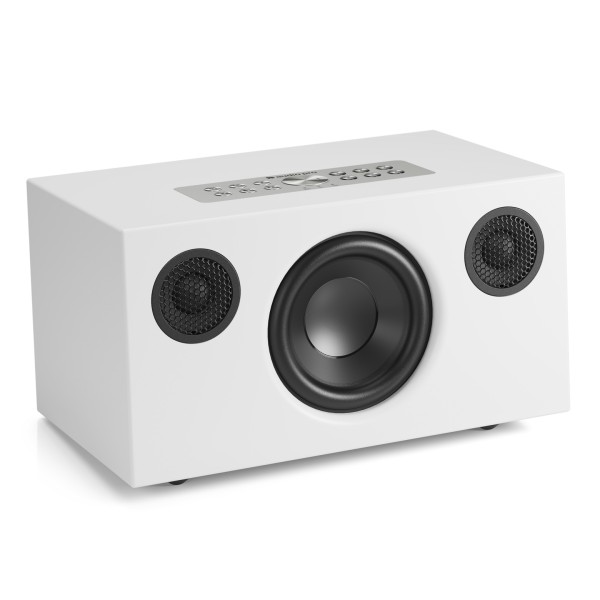 Audio Pro C5 MkII W Compact Wireless Multiroom Speaker, White - Angled No Grille