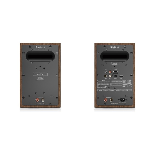 Audio Pro A28 W Active Wireless Bookshelf Speakers, Walnut - rear 
