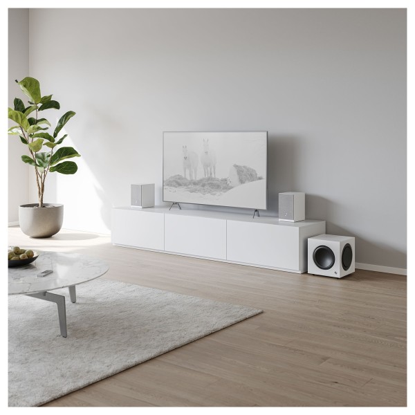 Audio Pro A38 W Active Wireless Floorstanding Speakers (Pair), White - lifestyle 2 