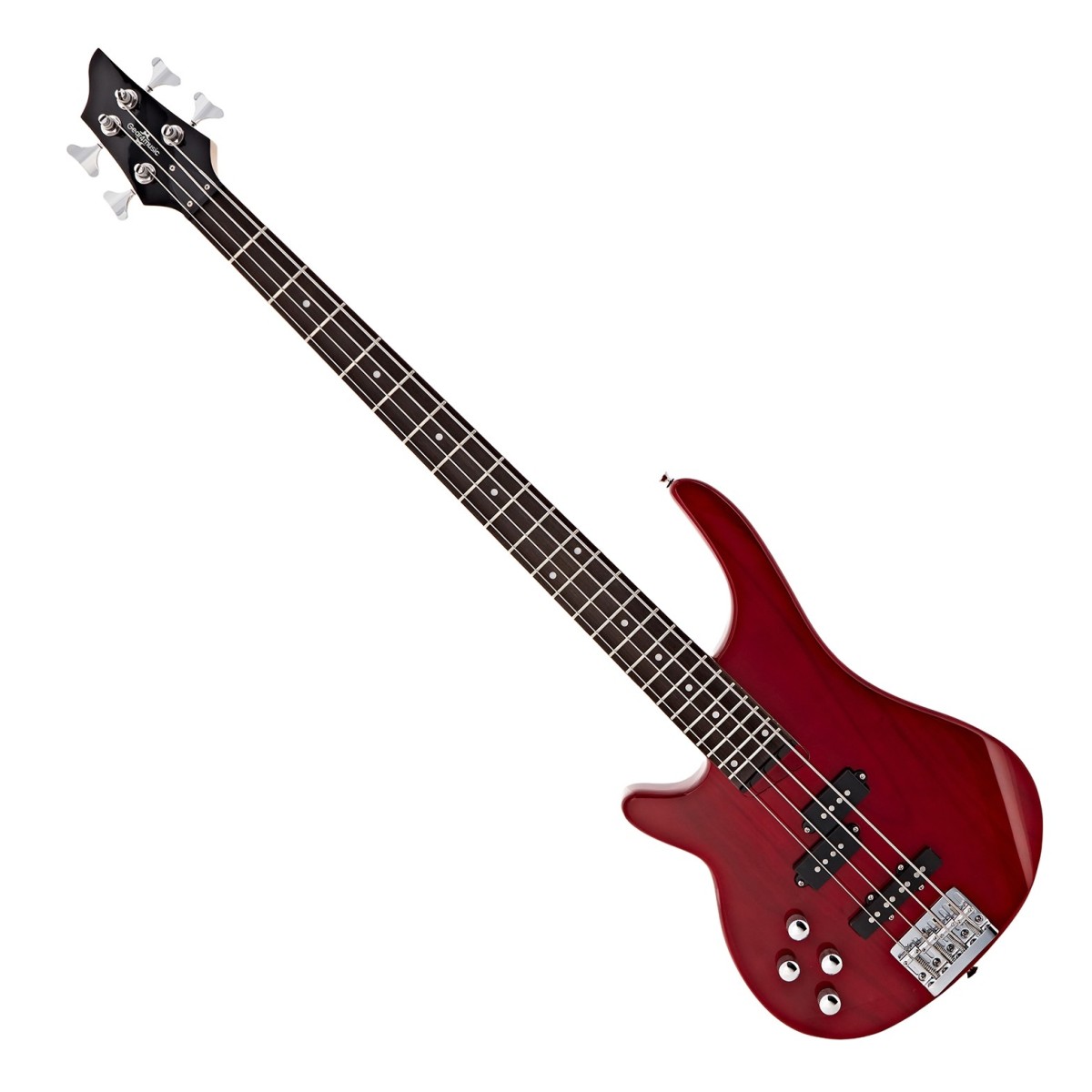 Click to view product details and reviews for Chicago Left Handed Bass Guitar By Gear4music Trans Red.