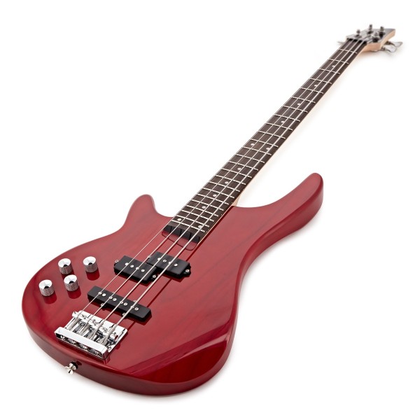 Chicago Left Handed Bass Guitar by Gear4music, Trans Red