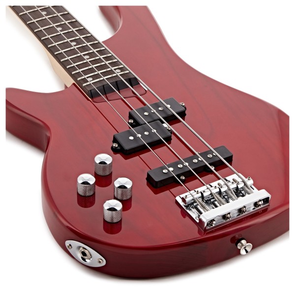 Chicago Left Handed Bass Guitar by Gear4music, Trans Red