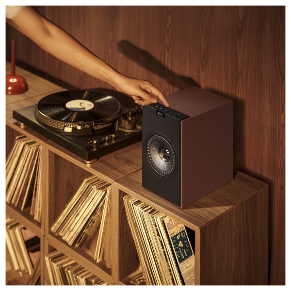 KEF Coda W Bookshelf Speakers (Pair), Vintage Burgundy - lifestyle 1 