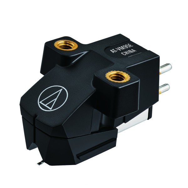 Audio Technica AT-VM95EBK/H Elliptical Stereo Cartridge on AT-HS6 Headshell over cart 