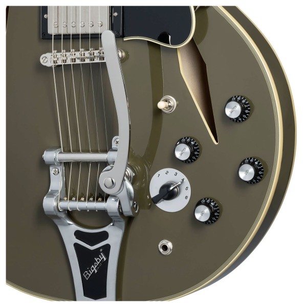 Epiphone Shinichi Ubukata ES-355 Custom Bigsby, Olive Drab - controls
