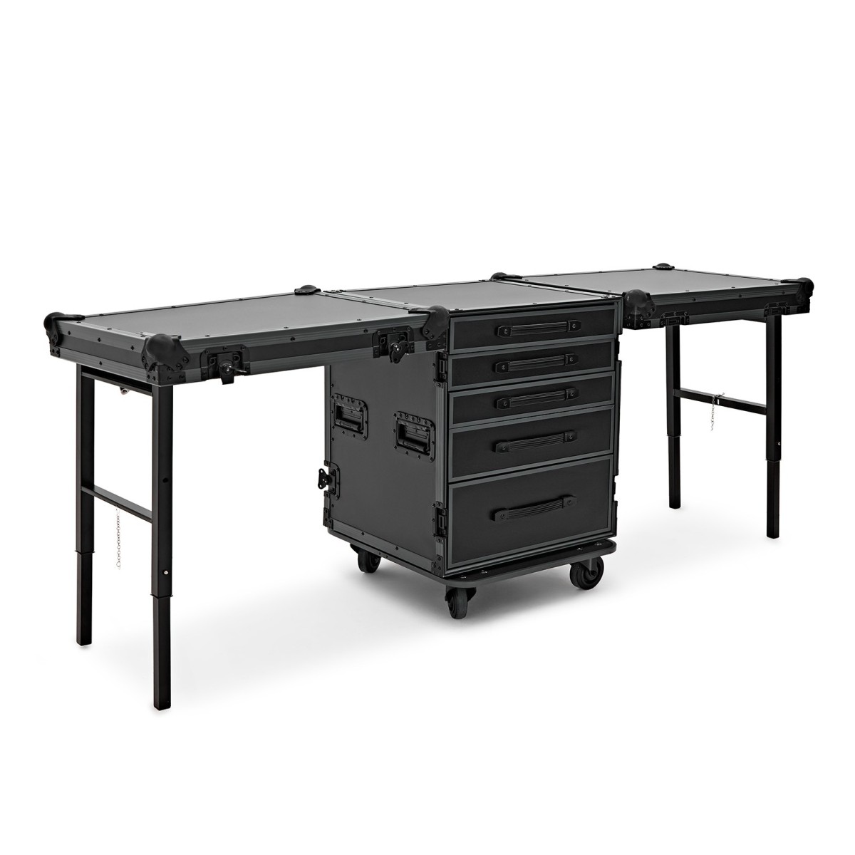 Click to view product details and reviews for Trojan Pro Stealth 5 Drawer Dual Table Heavy Duty Wheeled Flight Case.