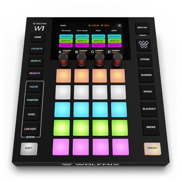 Wolfmix W1 MK3 DMX Lighting Controller - Front Angle