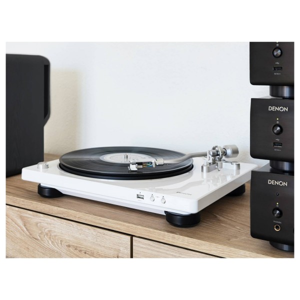 Denon DP-450 Hi-Fi Turntable w/ USB, White - Lifestyle