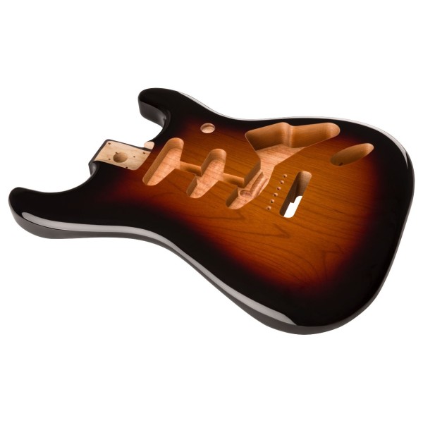 Fender Alder Body Strat Vintage Bridge Mount, 3 Tone Sunburst - angled shot