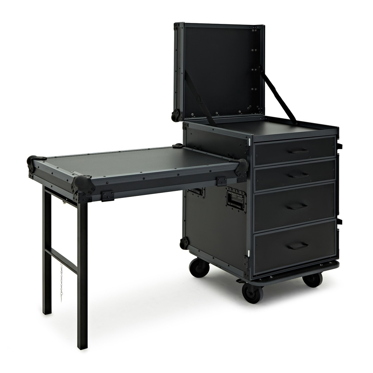 Click to view product details and reviews for Trojan Pro Stealth 4 Drawer Single Table Heavy Duty Wheeled Flight Case.