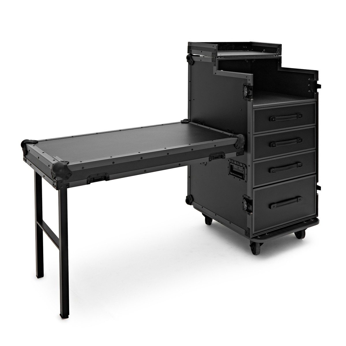 Click to view product details and reviews for Trojan Pro Stealth Dj 4 Drawer Single Table Heavy Duty Wheeled Flight Case.