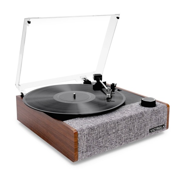 Victrola Eastwood II Bluetooth Record Player, Walnut - Angled