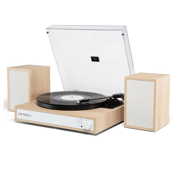 Victrola Harmony Bluetooth Turntable with Speakers, Natural - Angled