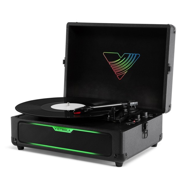 Journey Glow RGB Bluetooth Record Player, Black - Angled