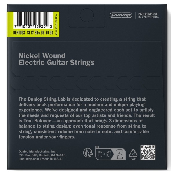 Dunlop Electric Nickel Wound Baritone Guitar Strings, 13–62 - back