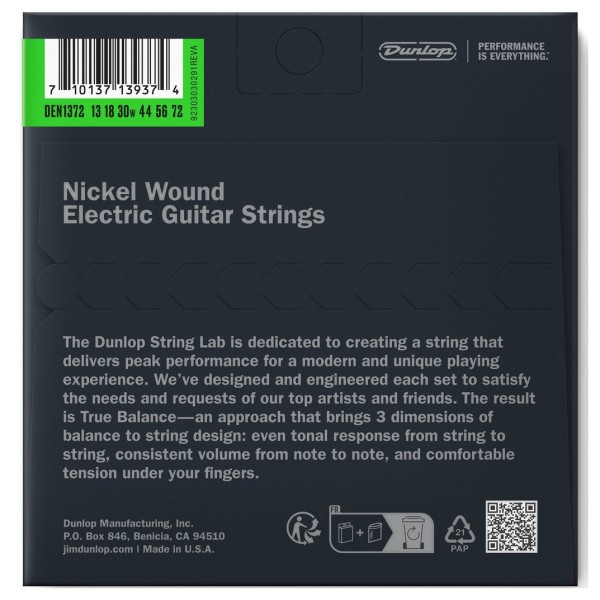 Dunlop Electric Nickel Wound Baritone Guitar Strings, 13–72 - back